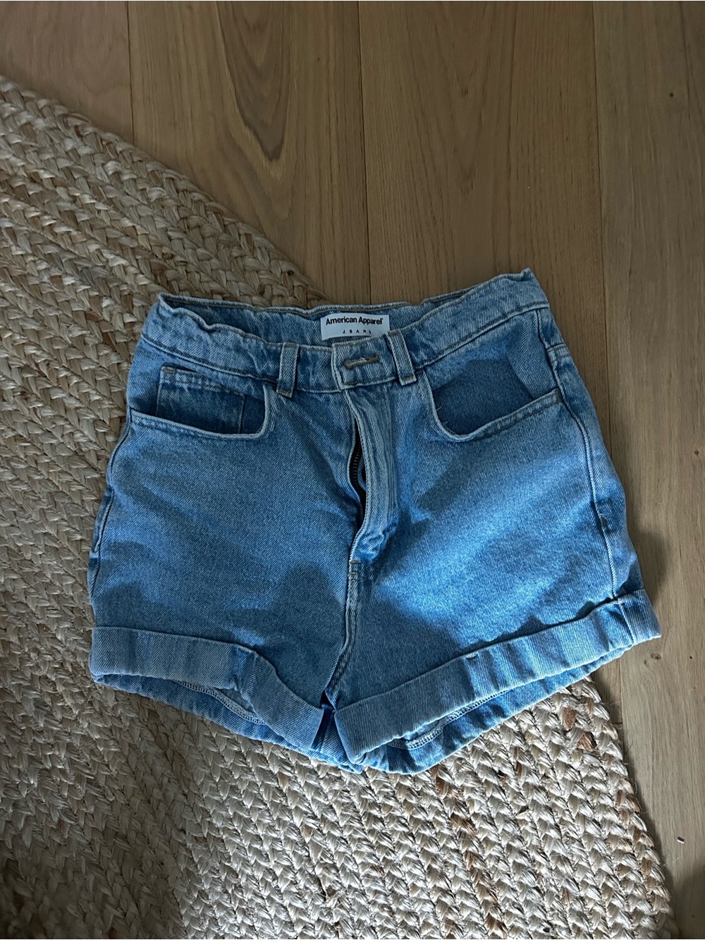 American Apparel Light Blue Denim Rolled-Hem Shorts